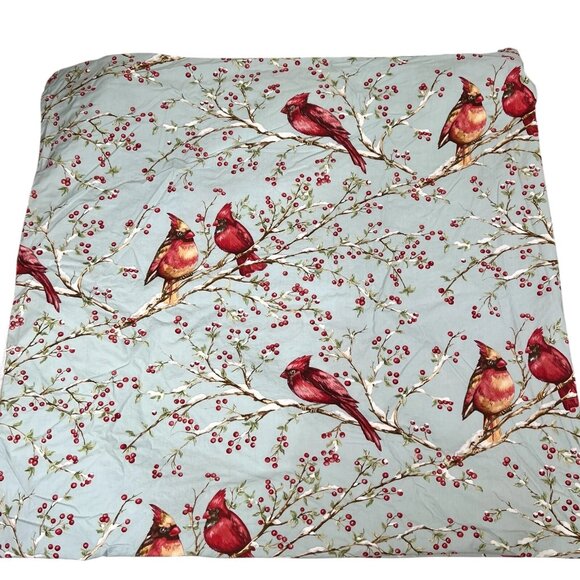 Pottery Barn Cardinal Bird Blue Red Full Queen Duvet cover Cotton Winter Berry - Picture 2 of 7